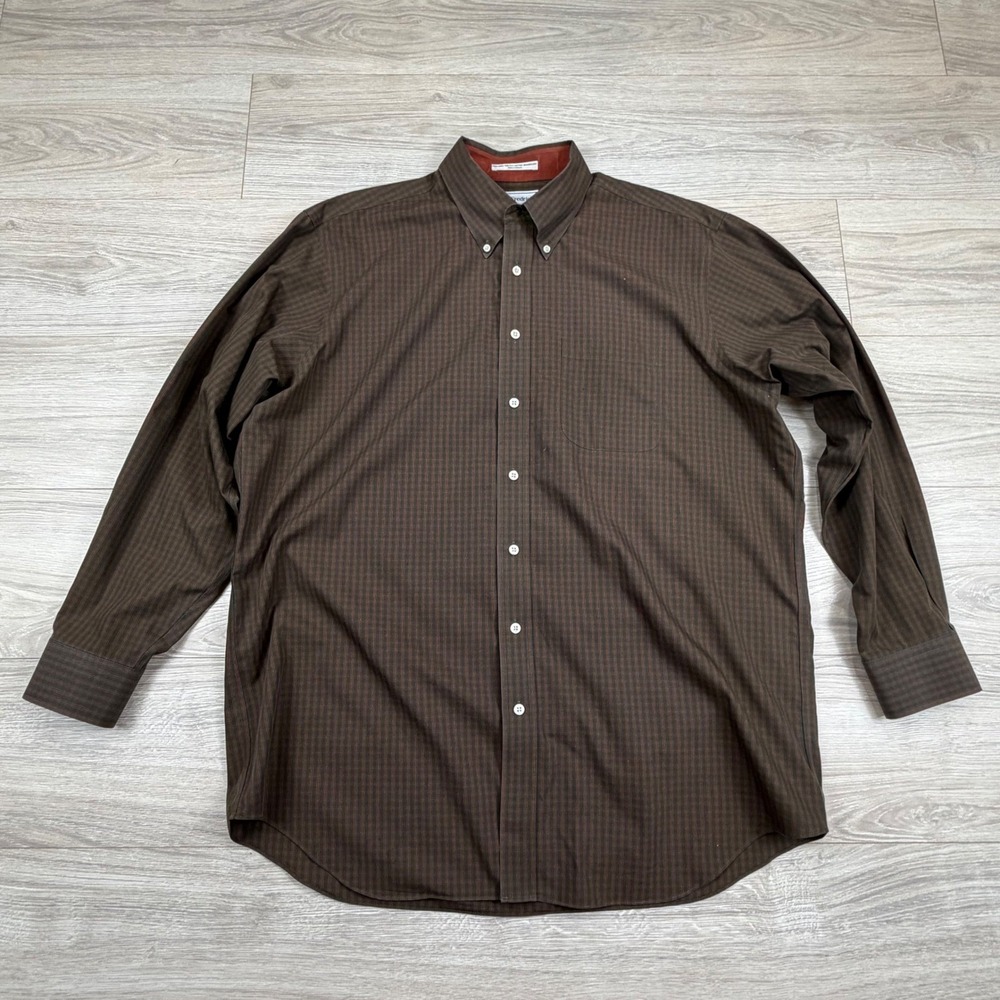 Paul Fredrick Mens Brown Rust Non-Iron Cotton Broadcloth Dress Shirt 17.5 35